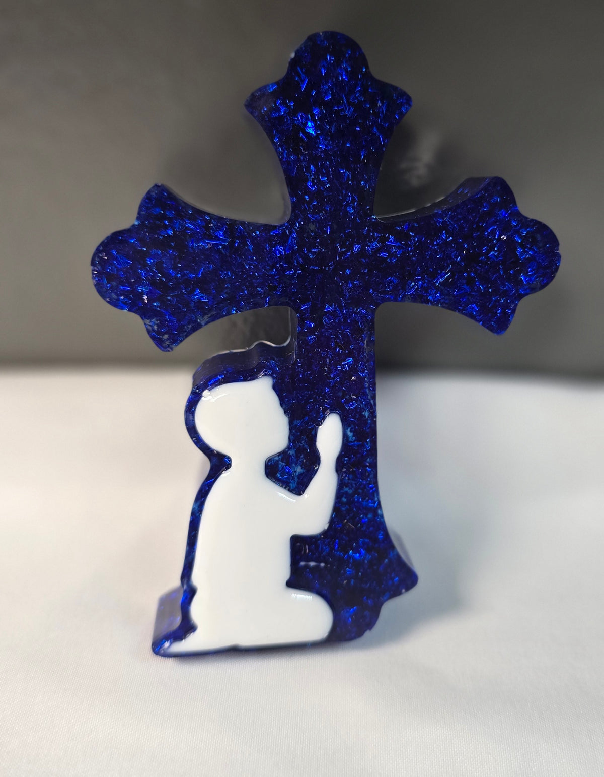 Praying Child Cross Blue Glitter (Boy)