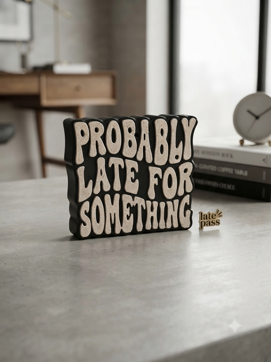 "Probably Late For Something" Desk Plaque