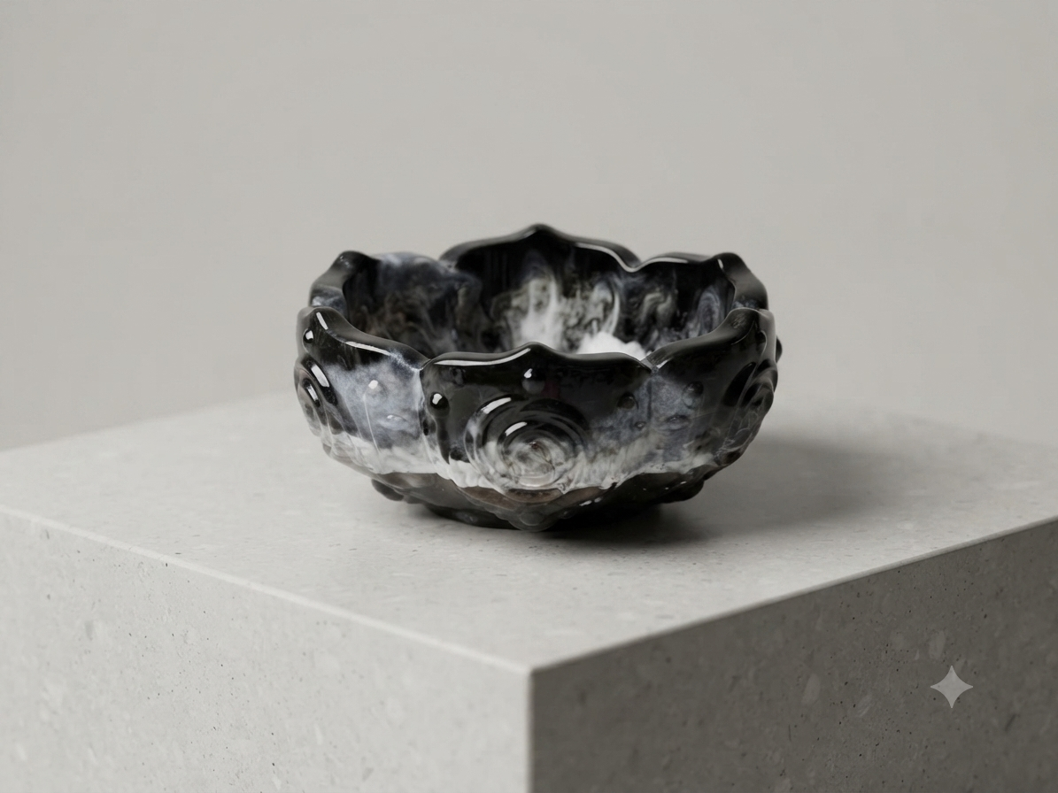 Black & White Marbled Swirl Trinket Bowl