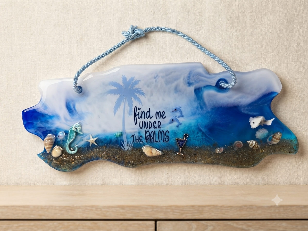 "Under The Palms" Ocean Scene Sign