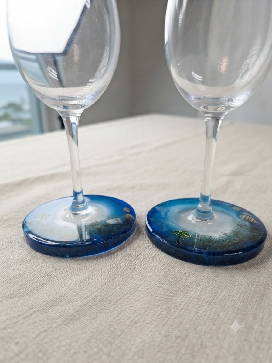 Wine Glasses With Ocean Scene Base (Set Of 2)