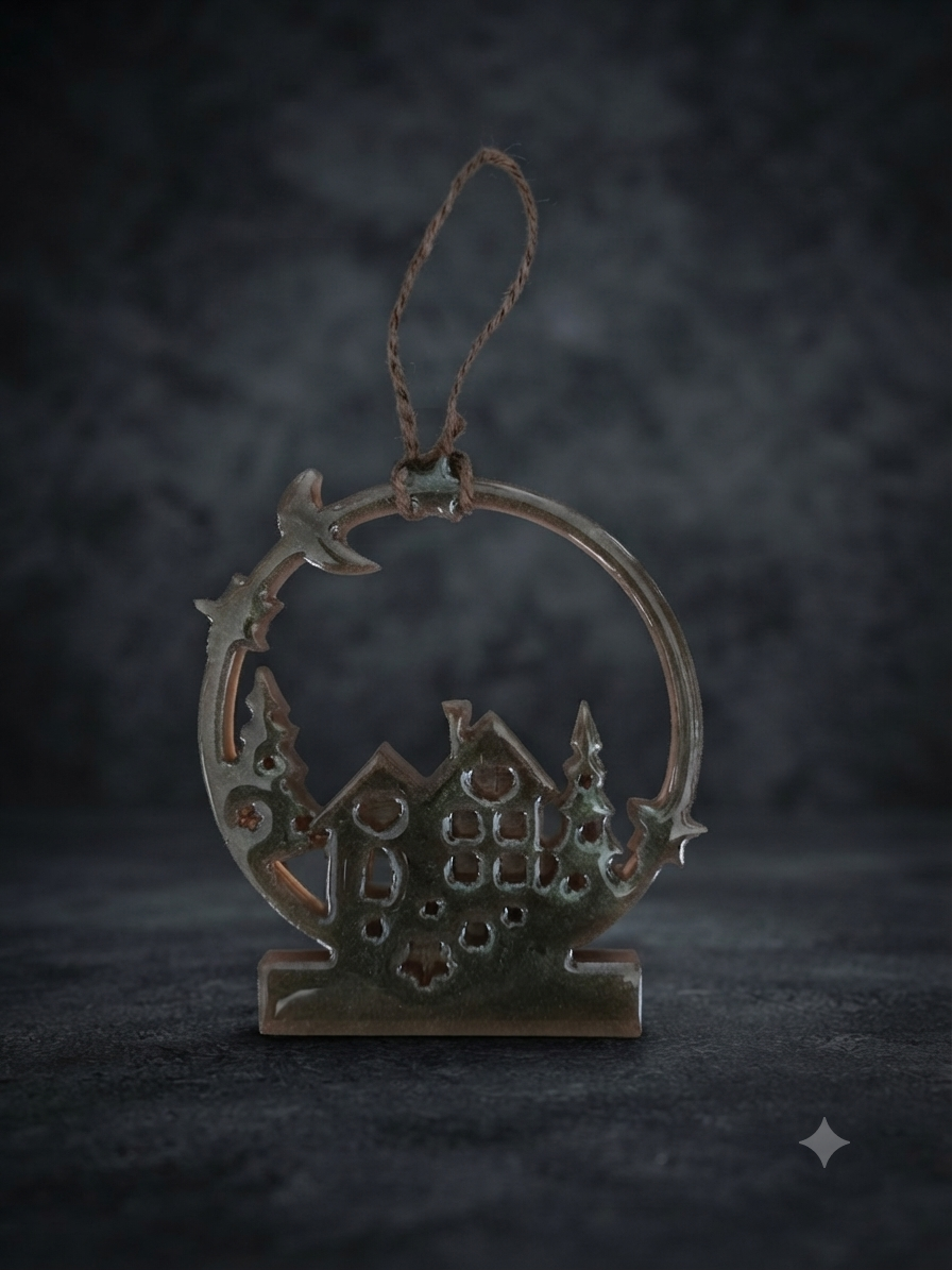 Round Cabin & Pine Trees Ornament