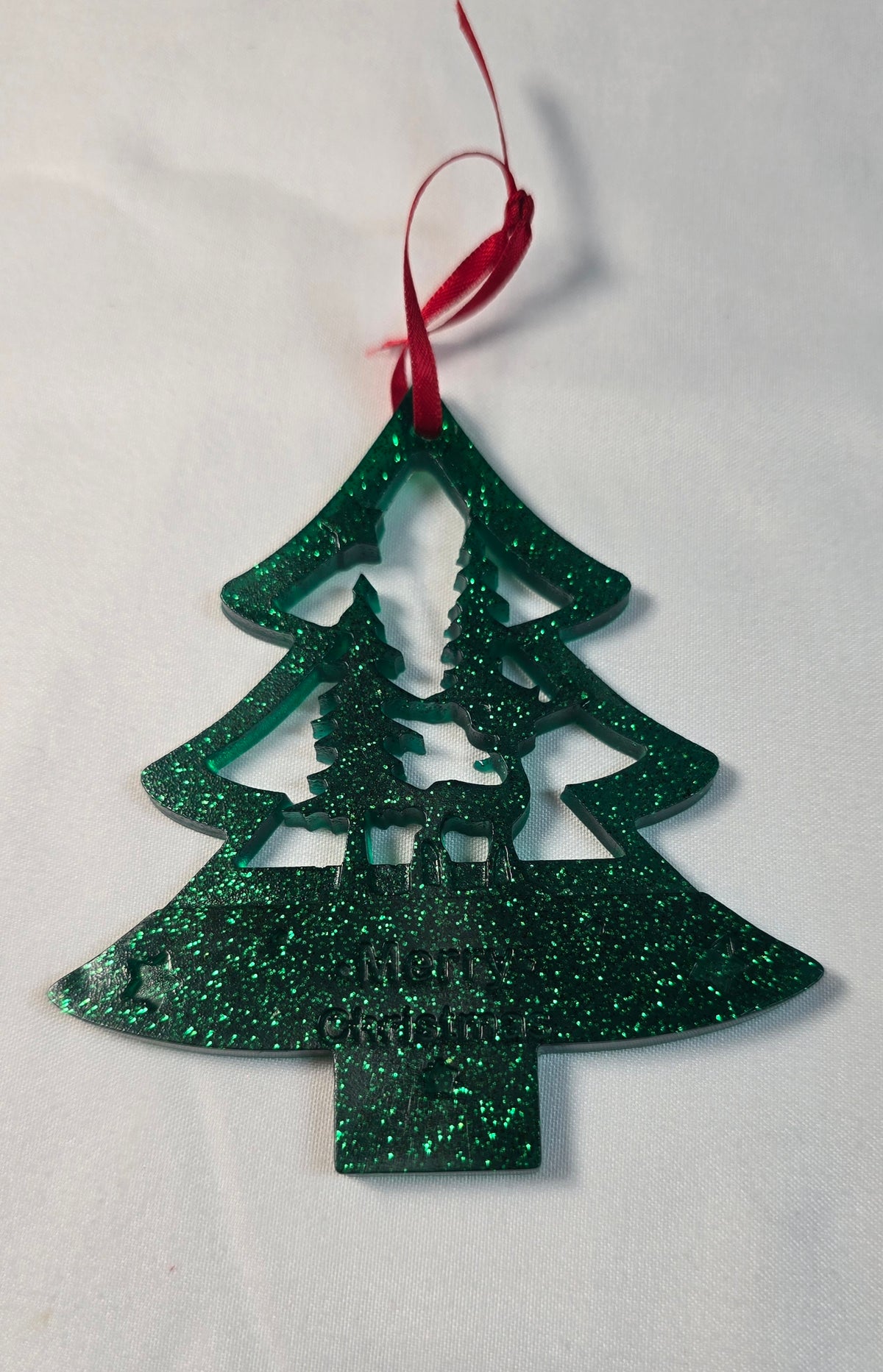Emerald Green Tree With Reindeer Ornament