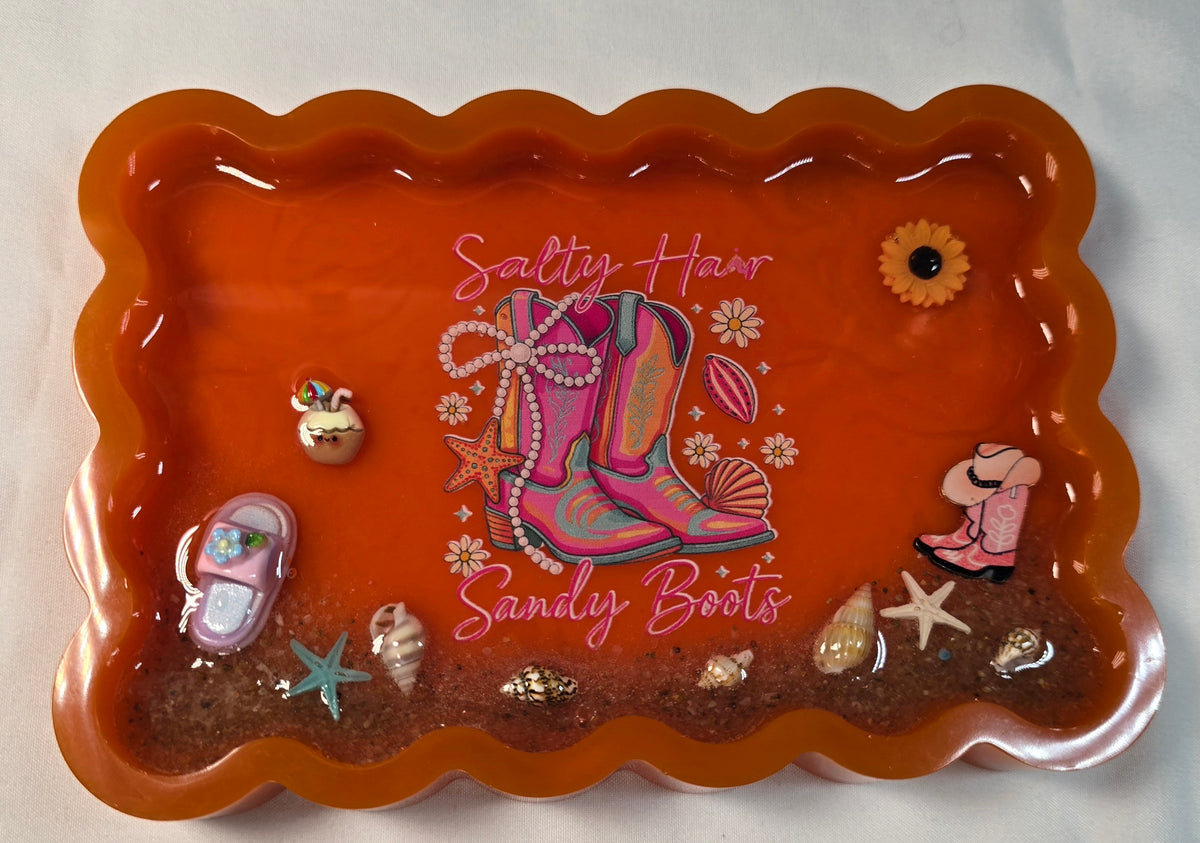 "Salty Hair Sandy Boots" Resin Tray