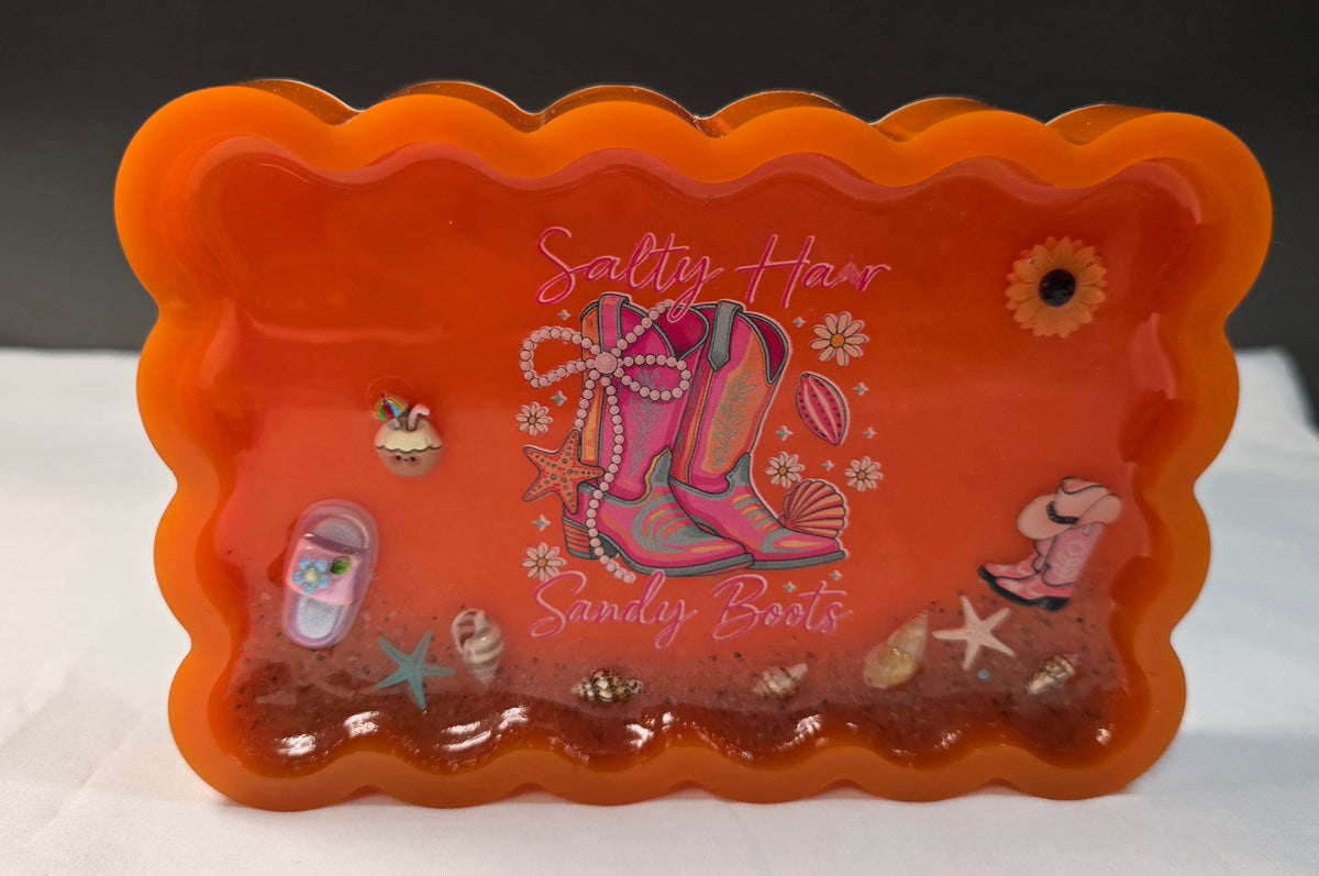 "Salty Hair Sandy Boots" Resin Tray